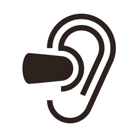 Ear and earplugs. Noise symbol isolated on white backgroundのイラスト素材
