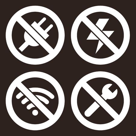 No plug, no lightning, no wifi and no repair sign on darkのイラスト素材