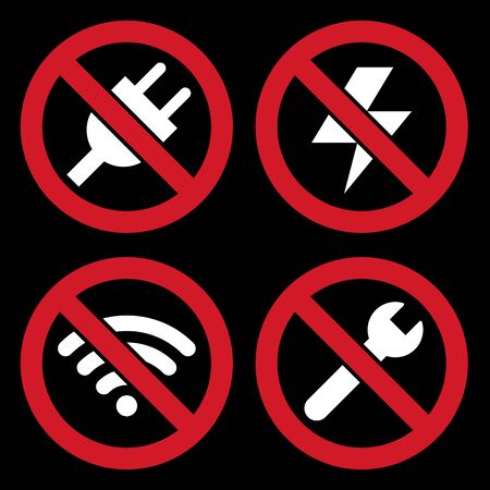 No plug, no lightning, no wifi and no repair sign on blackのイラスト素材