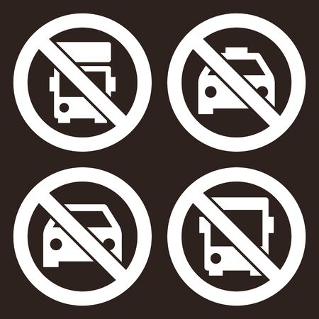 No lorry parking sign, No taxi parking, No car or no parking sign and No bus parking. Prohibited signs on dark backgroundのイラスト素材