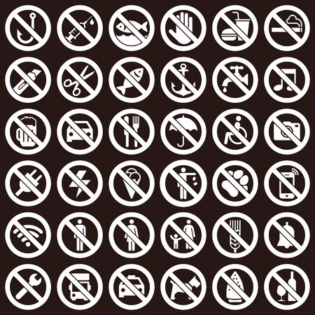 Set of prohibited sign on dark backgroundのイラスト素材