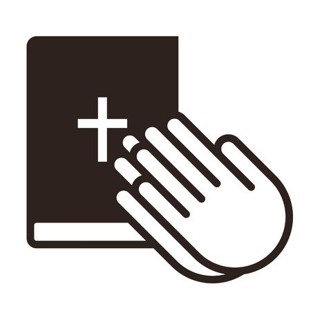 Praying hands and bible. Prayer icon isolated on white backgroundのイラスト素材