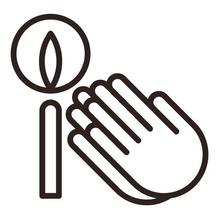 Praying hands and candle icon. Prayer icon isolated on white backgroundのイラスト素材