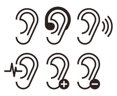 Ear icons. Hearing problem icons set isolated on white backgrounddのイラスト素材