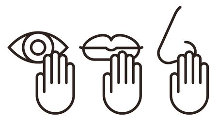 Hand touching mouth, nose or eye carries the risk of infection with COVID-19 - vector illustrationのイラスト素材