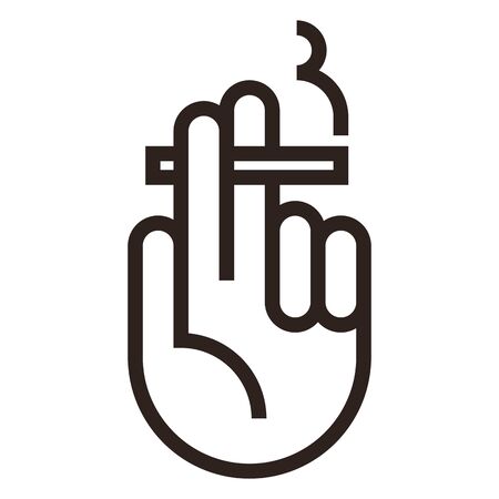 Hand holding burning cigarette icon isolated on white backgroundのイラスト素材