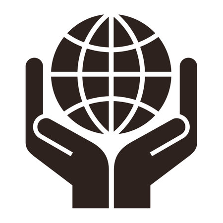 Two hands holding globe. Symbol for save earth isolated on white backgroundのイラスト素材