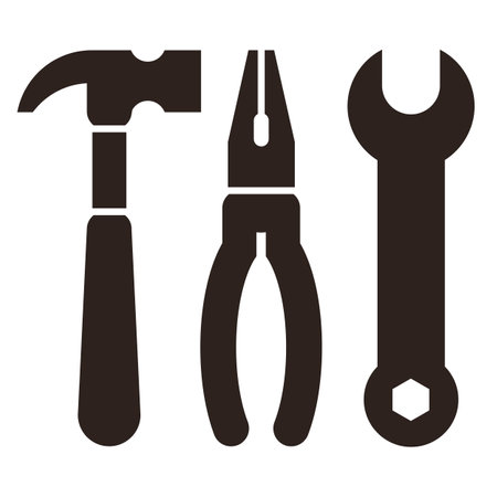 Hammer, pliers and wrench. Tools icon isolated on white backgroundのイラスト素材