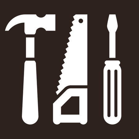 Hammer, pliers and screwdriver. Tools icon on dark backgroundのイラスト素材