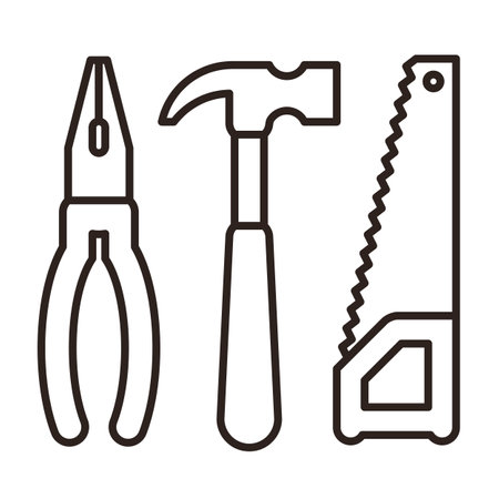 Pliers, hammer and saw. Tools icon isolated on white backgroundのイラスト素材