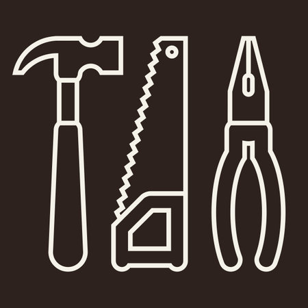 Hammer, saw and pliers. Tools icon isolated on dark backgroundのイラスト素材
