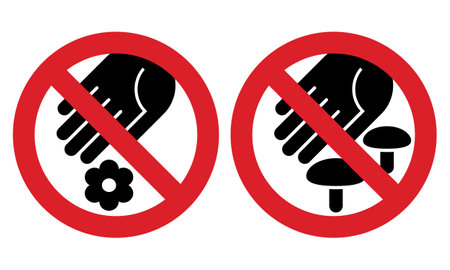 Protect the environment. Do not pick flowers and mushrooms. Prohibition signのイラスト素材