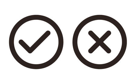 Check and Cancel button. Yes and No symbol. Accepted and Rejected, Approved and Disapproved Web Button isolated on white backgroundのイラスト素材