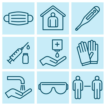 Corona virus COVID-19 safety measures. Corona virus prevention icon setのイラスト素材
