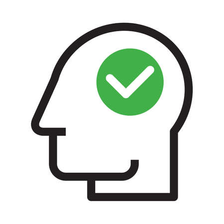 Head with check mark. Concept of thinking man isolated on white backgroundのイラスト素材