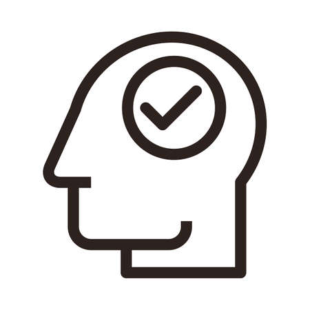 Head with check mark. Concept of thinking man isolated on white backgroundのイラスト素材