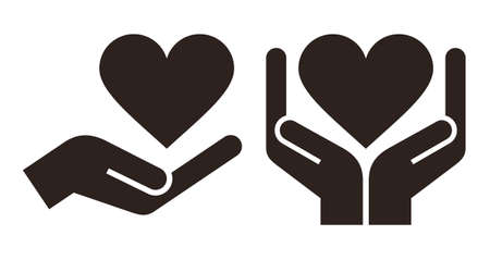 Hands holding heart icon set. Trust and care symbol isolated on white backgroundのイラスト素材