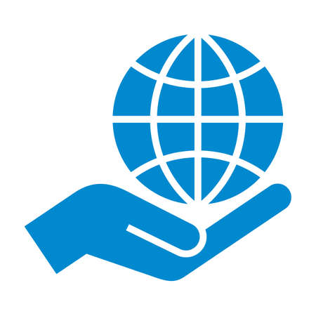 Globe in hand icon. Symbol for save earth isolated on white backgroundのイラスト素材