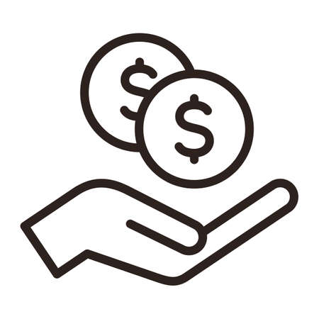 Hand holding dollars, save money icon, salary money, invest finance isolated on white backgroundのイラスト素材