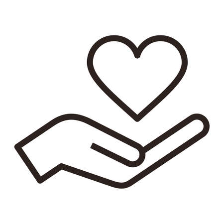 Hand holding heart icon. Trust and care symbol isolated on white backgroundのイラスト素材