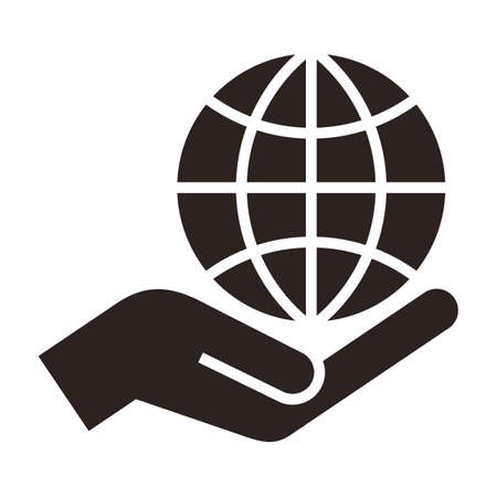 Globe in hand icon. Symbol for save earth isolated on white backgroundのイラスト素材