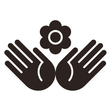 Flower in hands, save earth, save nature icon isolated on white backgroundのイラスト素材