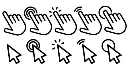 Hand pointer, cursor, click icon, hand cursor icon set isolated on white backgroundのイラスト素材