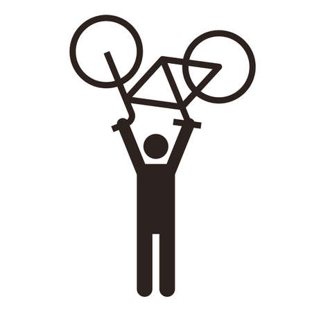 Cyclist lifting bicycle. Cycling winner icon isolated on white backgroundのイラスト素材