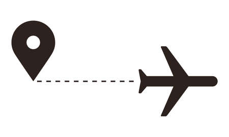 Plane and track icon on a white background. Aircraft trail with dotted lines. Airplane tracking on routeのイラスト素材