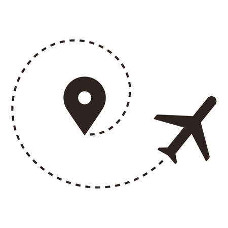 Plane and track icon on a white background. Aircraft trail with dotted lines. Airplane tracking on routeのイラスト素材