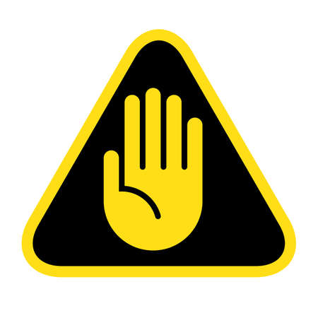 STOP. No entry hand sign. Attention icon. Hand symbol for prohibited activities isolated on white backgroundのイラスト素材