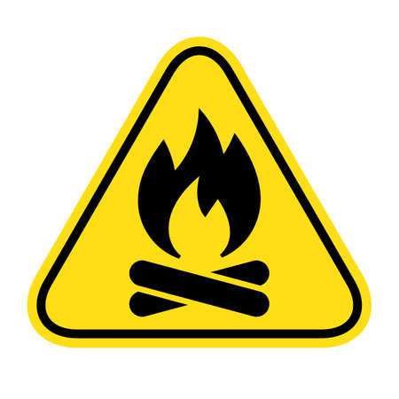 Fire warning sign in isolated on white background. Flammable, inflammable substances icon. Hazard icon isolated on white backgroundのイラスト素材