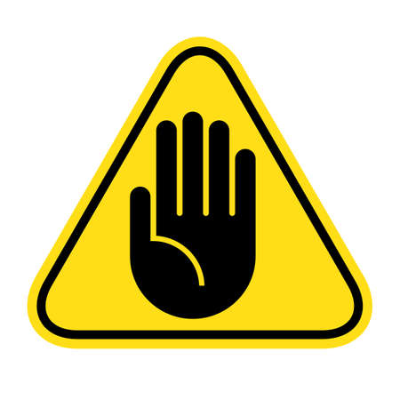 STOP. No entry hand sign. Attention icon. Hand symbol for prohibited activities isolated on white backgroundのイラスト素材