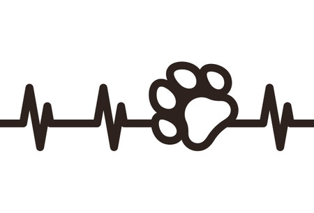 Paw print heartbeat, love for animals symbol isolated on white backgroundのイラスト素材