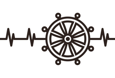 Ship rudder heartbeat, wheel ship, ship steering isolated on white backgroundのイラスト素材