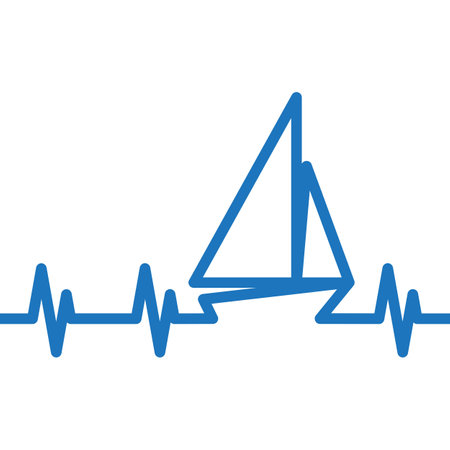 Boat heartbeat, heartbeat pulse line, sailingboat isolated on white backgroundのイラスト素材