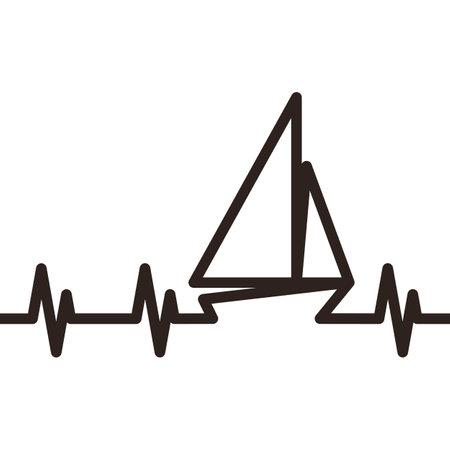 Boat heartbeat, heartbeat pulse line, sailingboat isolated on white backgroundのイラスト素材