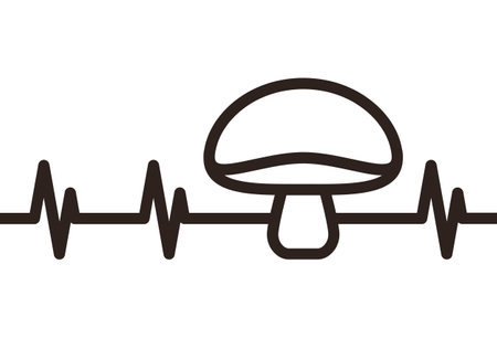 Mushrooms heartbeat, Mushroom picker symbol isolated on white backgroundのイラスト素材
