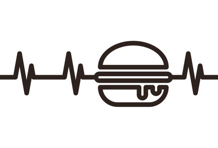 Burger heartbeat, fast food symbol isolated on white backgroundのイラスト素材