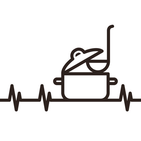 Cooking pot and heartbeat. Cook symbol isolated on white backgroundのイラスト素材