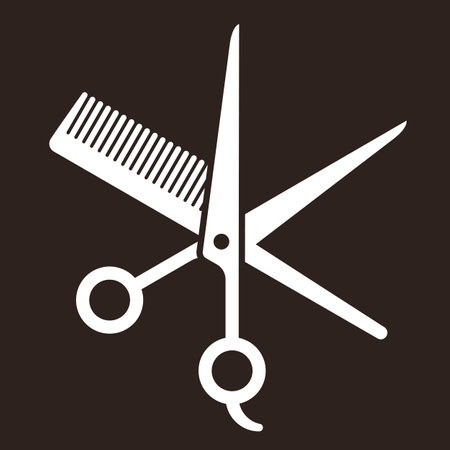 Hairdressing scissors and comb. Hairdresser symbol on dark backgroundのイラスト素材