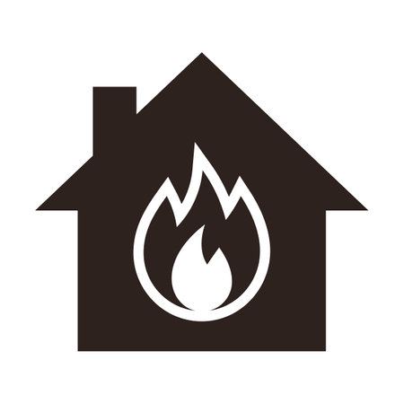 House on fire, preventing fire. Fire alarm icon isolated on white backgroundのイラスト素材