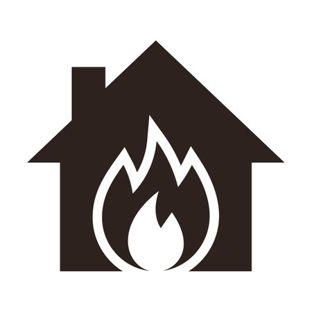 House on fire, preventing fire. Fire alarm icon isolated on white backgroundのイラスト素材