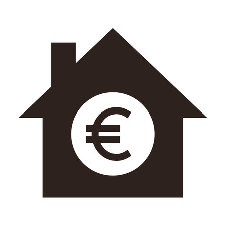 House icon with euro sign. Real estate investment symbol. Housing price sign. Equity loans.のイラスト素材