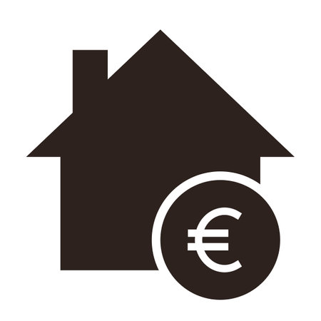 House icon with euro sign. Real estate investment symbol. Housing price sign. Equity loans.のイラスト素材