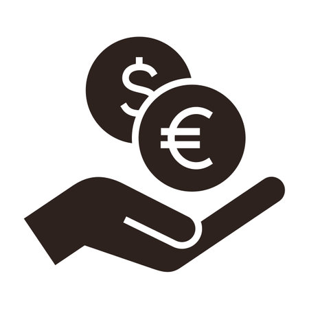 Hand holding dollar and euro, save money icon, salary money, money exchange, invest finance isolated on white backgroundのイラスト素材