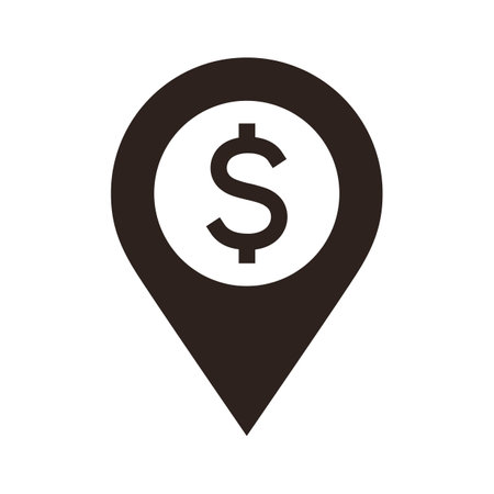 Map pointer with dollar sign icon. Exchange office for dollars. Bank place, location icon isolated on white backgroundのイラスト素材