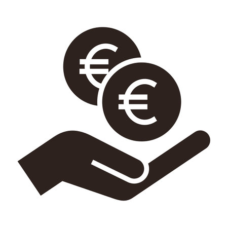 Hand holding euro, save money icon, salary money, invest finance isolated on white backgroundのイラスト素材