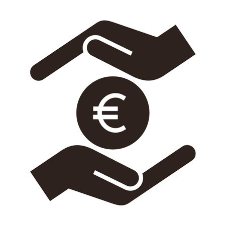 Hands and euro coin. Save money icon isolated on white background.のイラスト素材