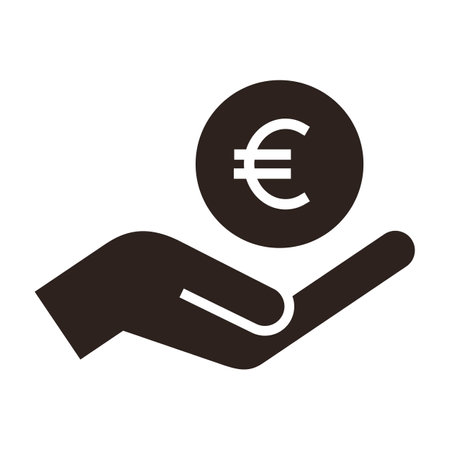 Hand holding euro, save money icon, salary money, invest finance isolated on white backgroundのイラスト素材